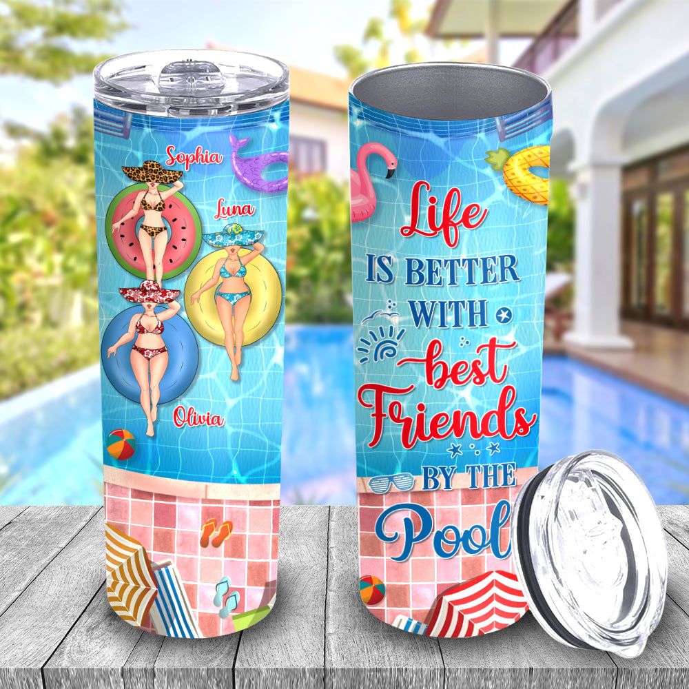 Summer With Bestie - Personalized Custom Skinny Tumbler