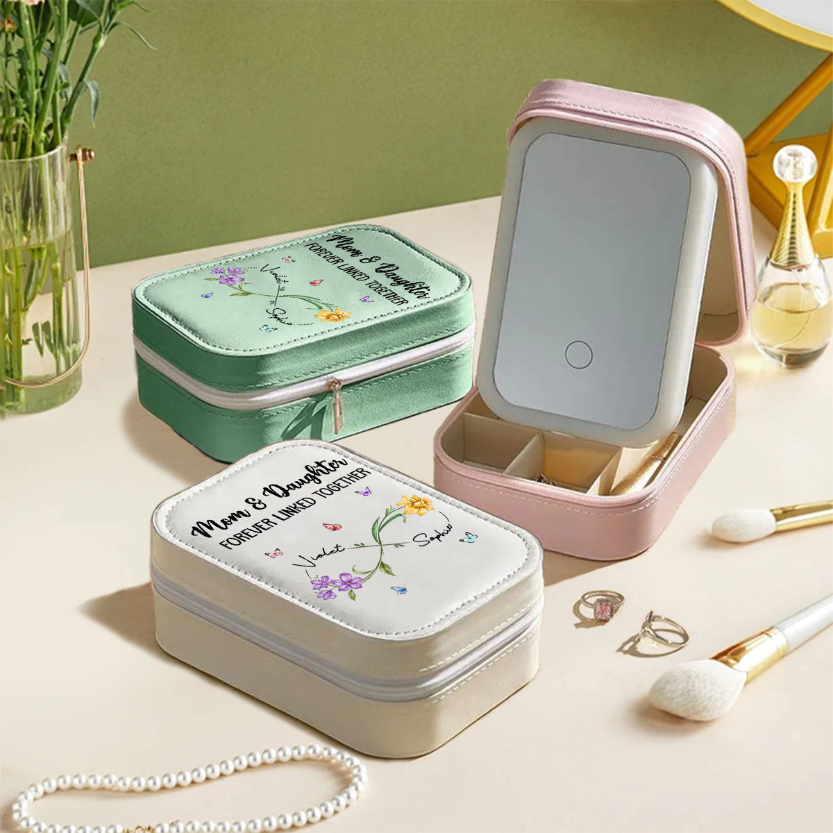 Forever Linked Together - Personalized Custom Jewelry Box With LED Mirror