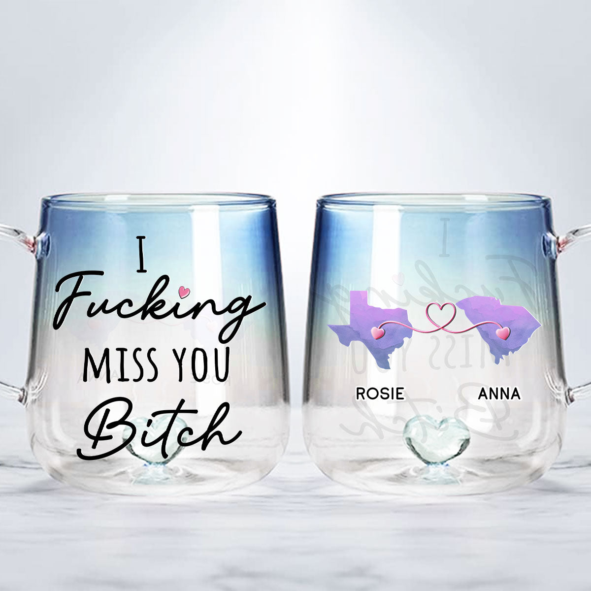 I Really Miss You Besties - Personalized Custom Blue Gradient Glass Mug
