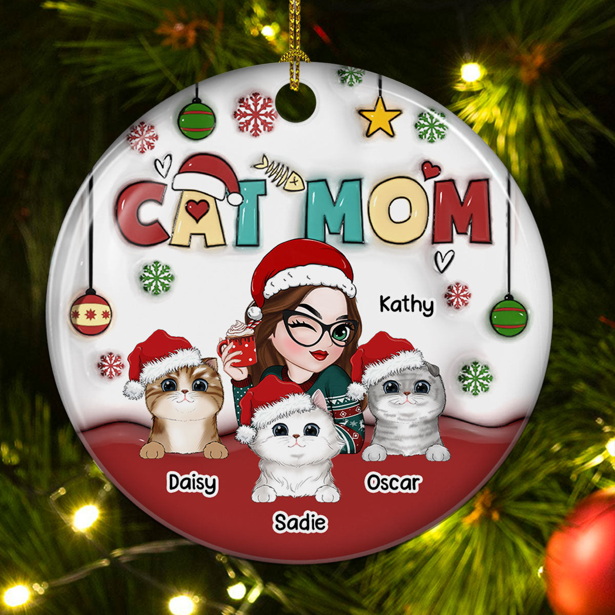 Mom Of Cats- Personalized Custom 3D Inflated Effect Ceramic Ornament