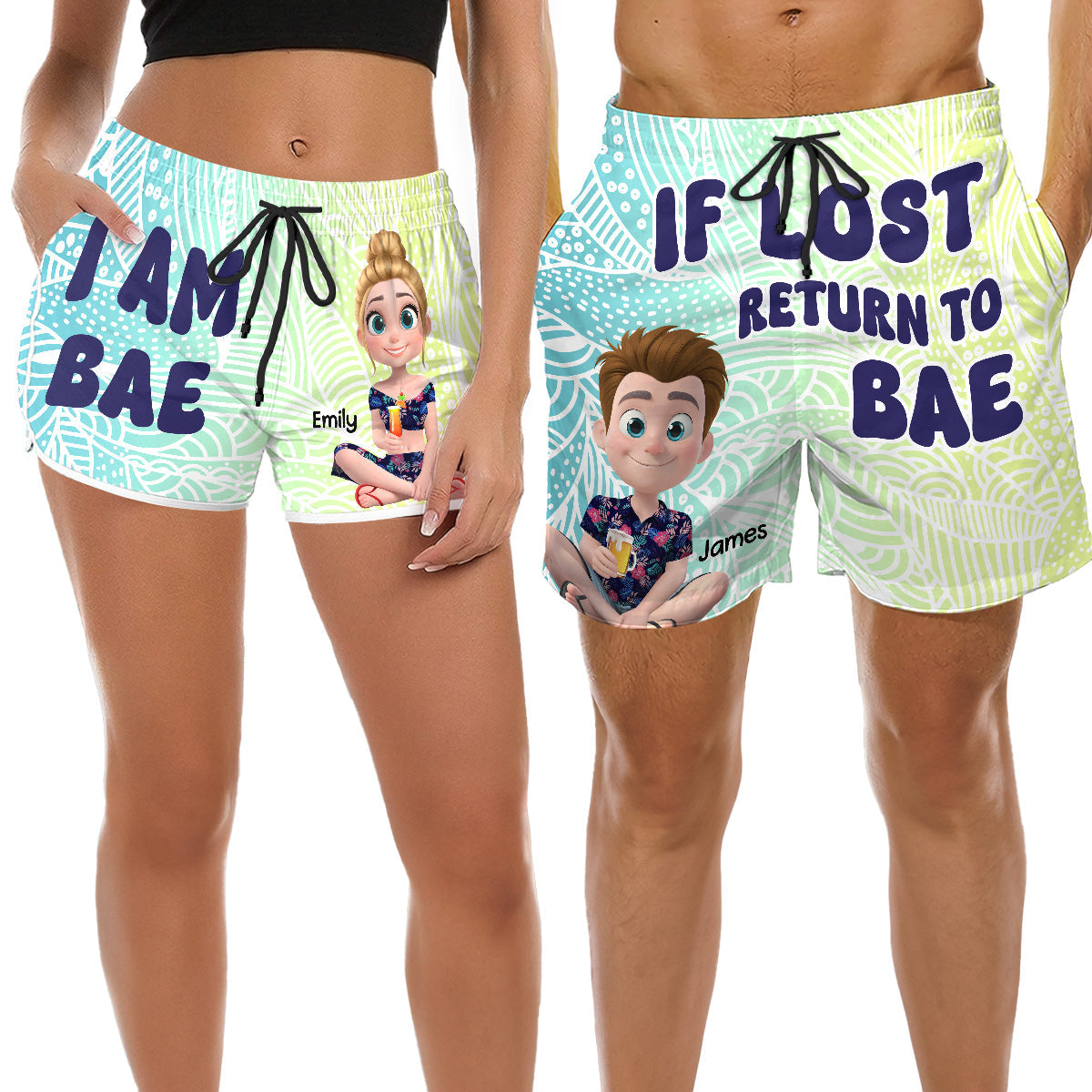 If Lost Return To Bae - Personalized Custom Couple Beach Shorts