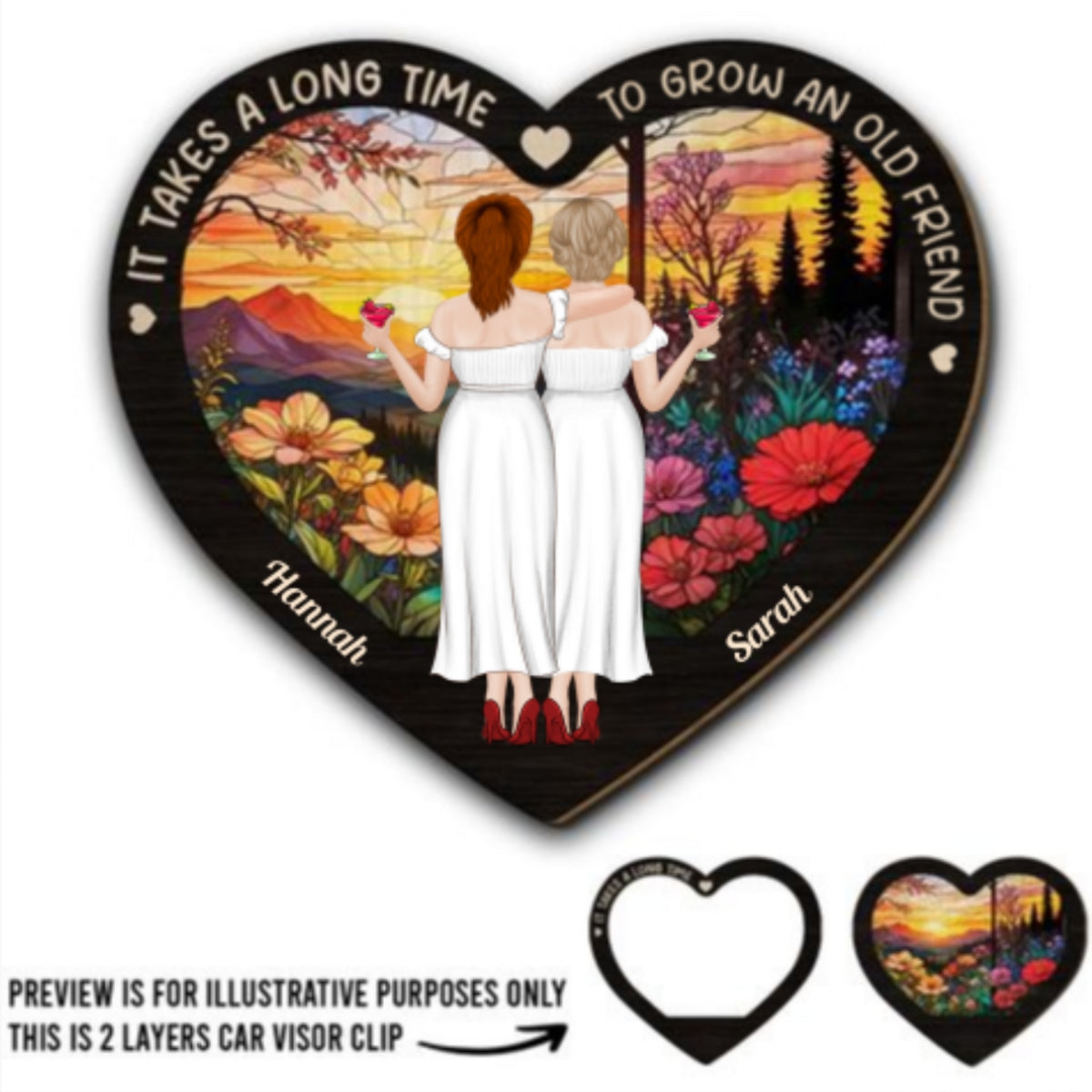 Bestie Old Friends Take Time To Grow - Personalized Custom Car Visor Clip