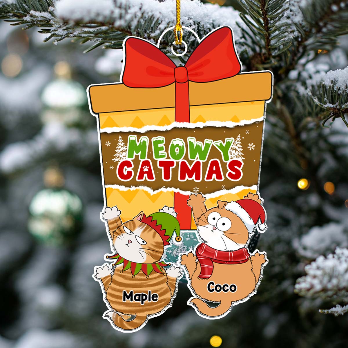 Scratching Cat Christmas - Personalized Custom Acrylic Ornament