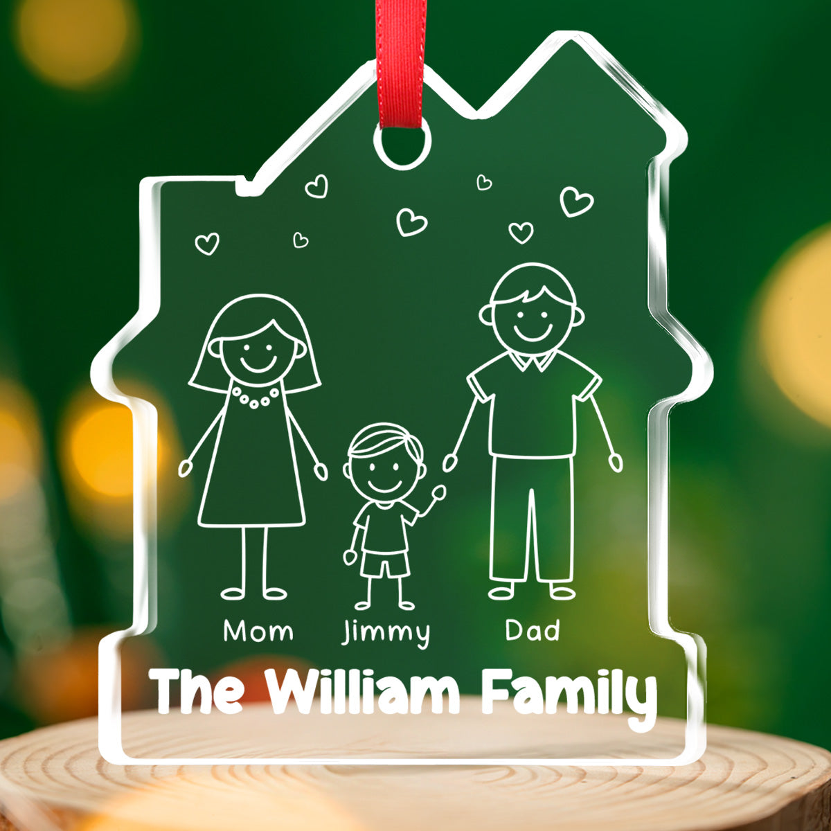 Family Christmas - Personalized Custom House Shaped Glass Ornament