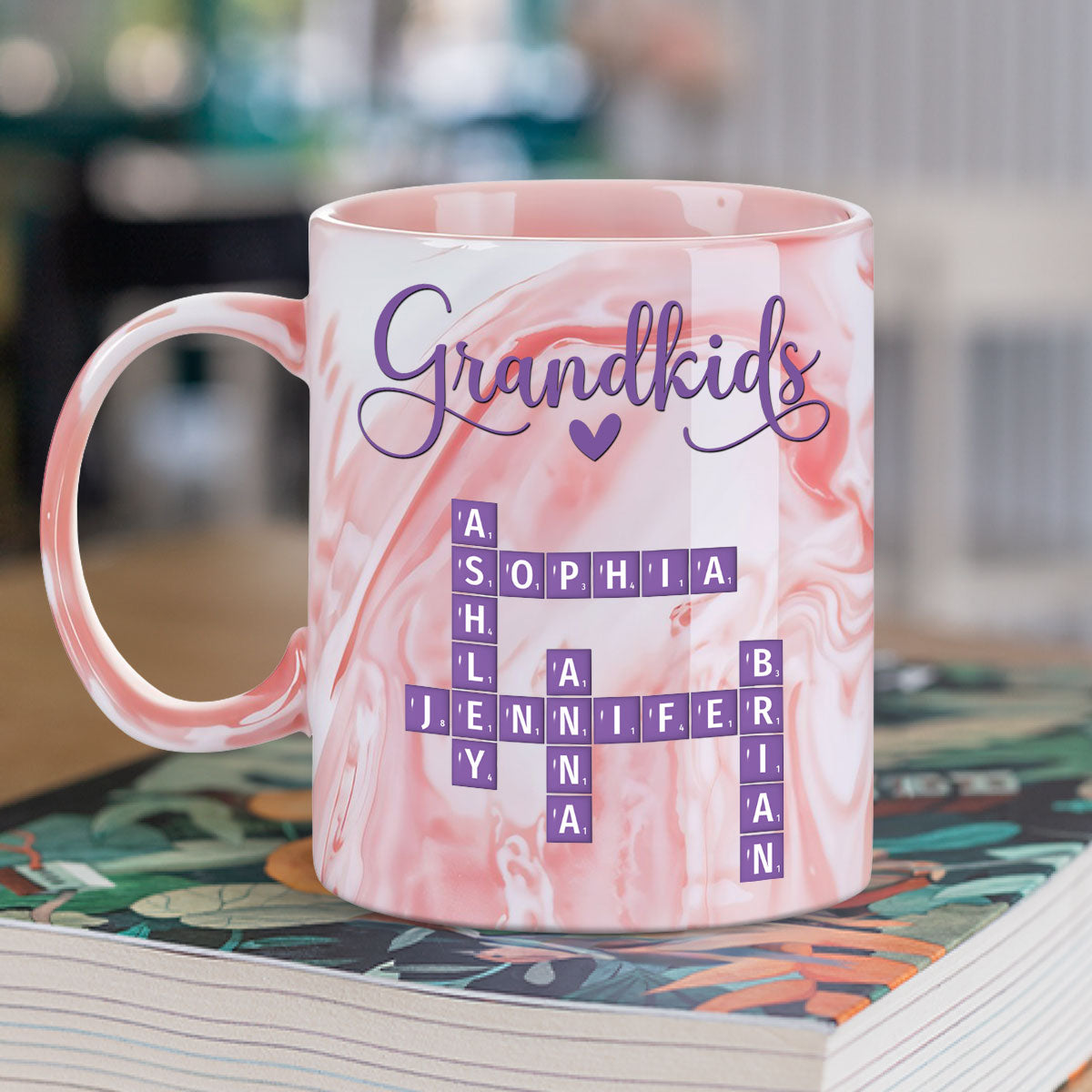 Love My Grandkids Crossword - Personalized Custom Pink Marble Mug