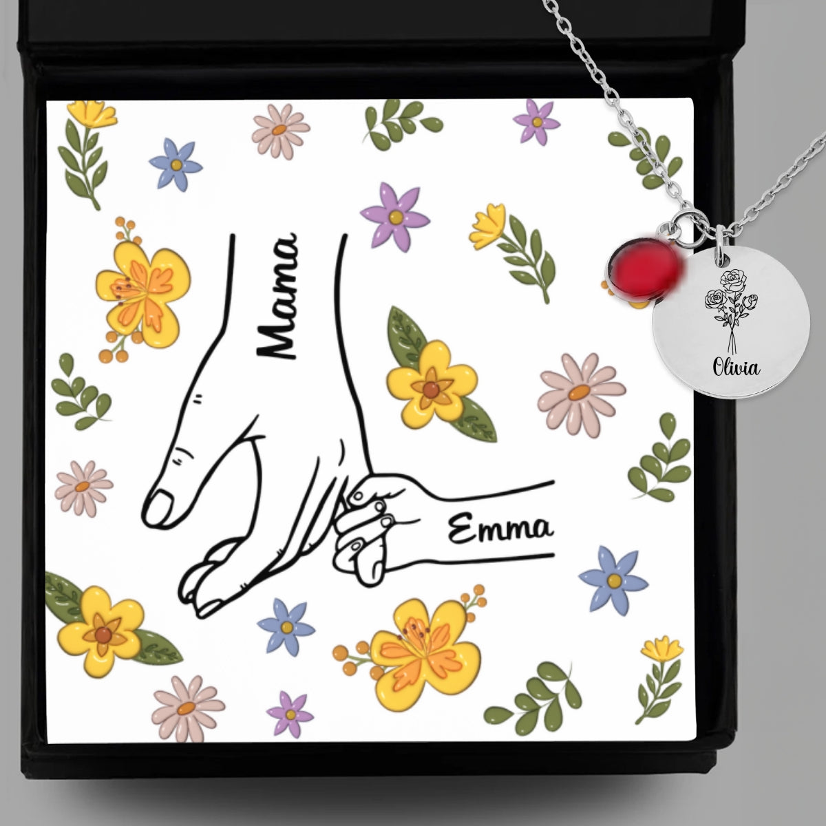 Hold My Hand - Personalized Custom Birthstone Necklace With Message Card