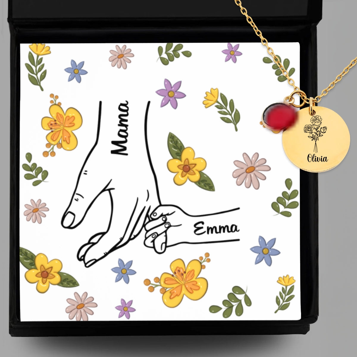 Hold My Hand - Personalized Custom Birthstone Necklace With Message Card