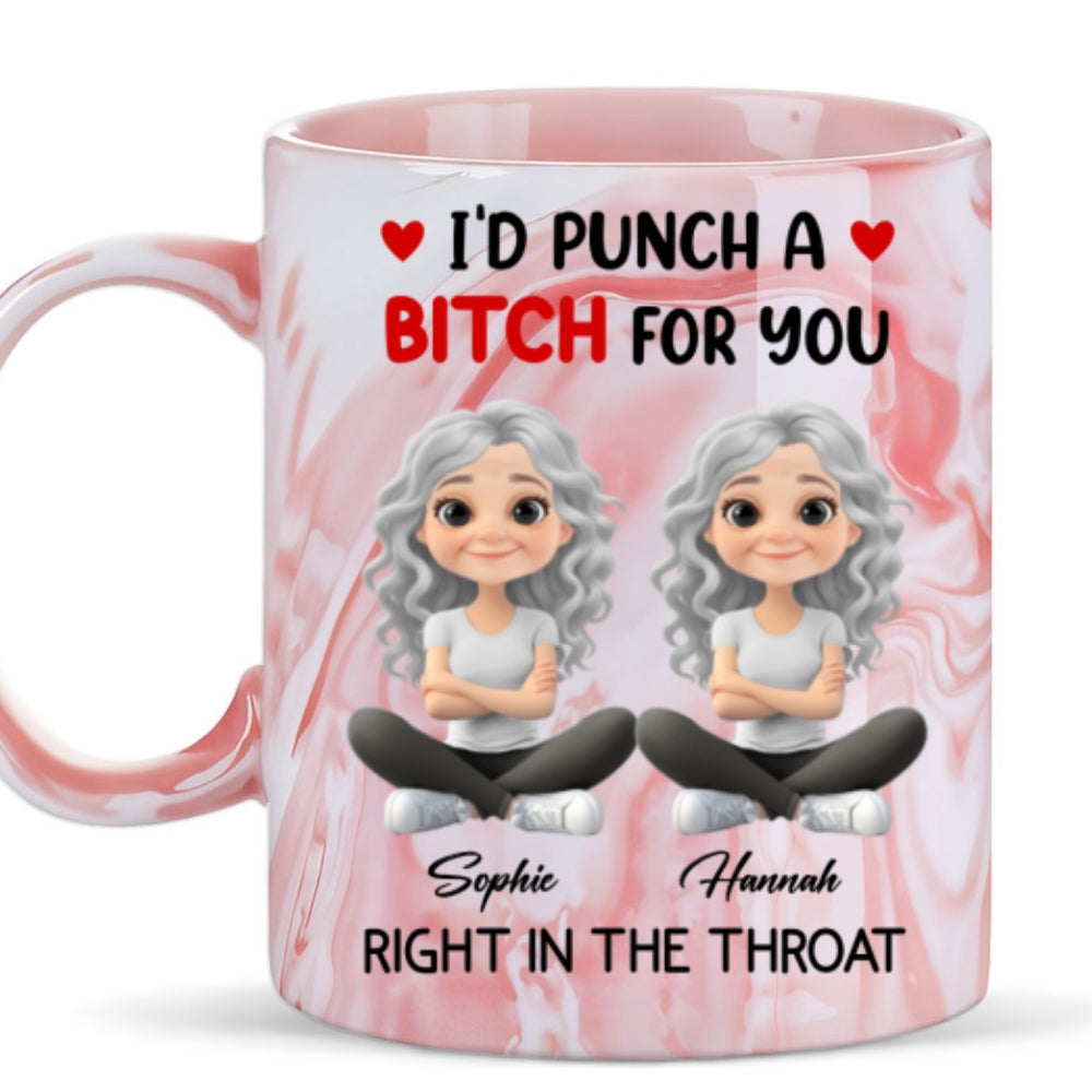I Punch A Bitch For You My Friend Chibi Cartoon - Personalized Custom Pink Marble Mug