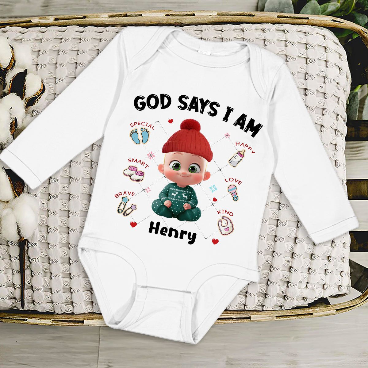 God Says I Am - Personalized Custom Long Sleeve Baby Onesie