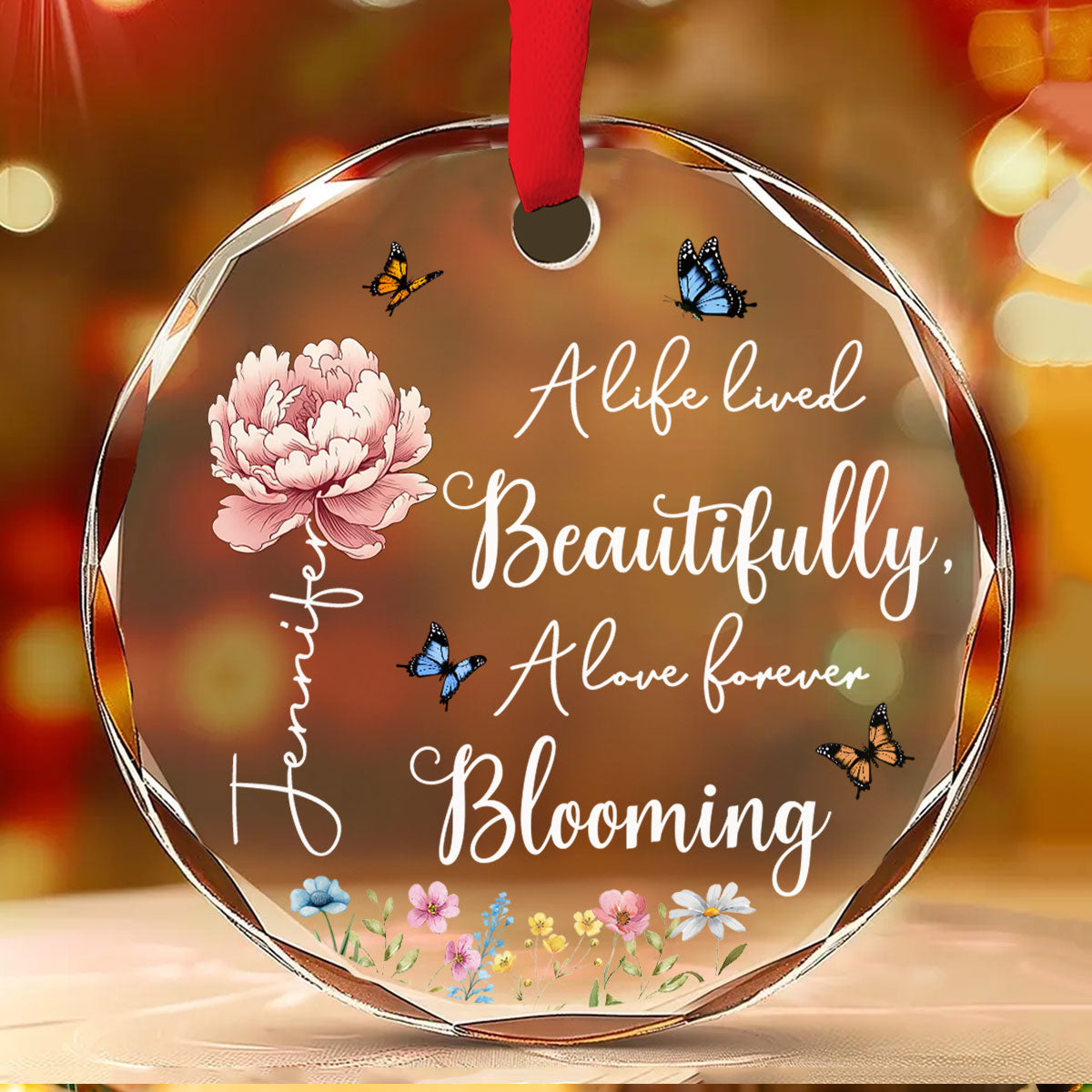 Forever Blooming In Memories - Personalized Custom Glass Ornament