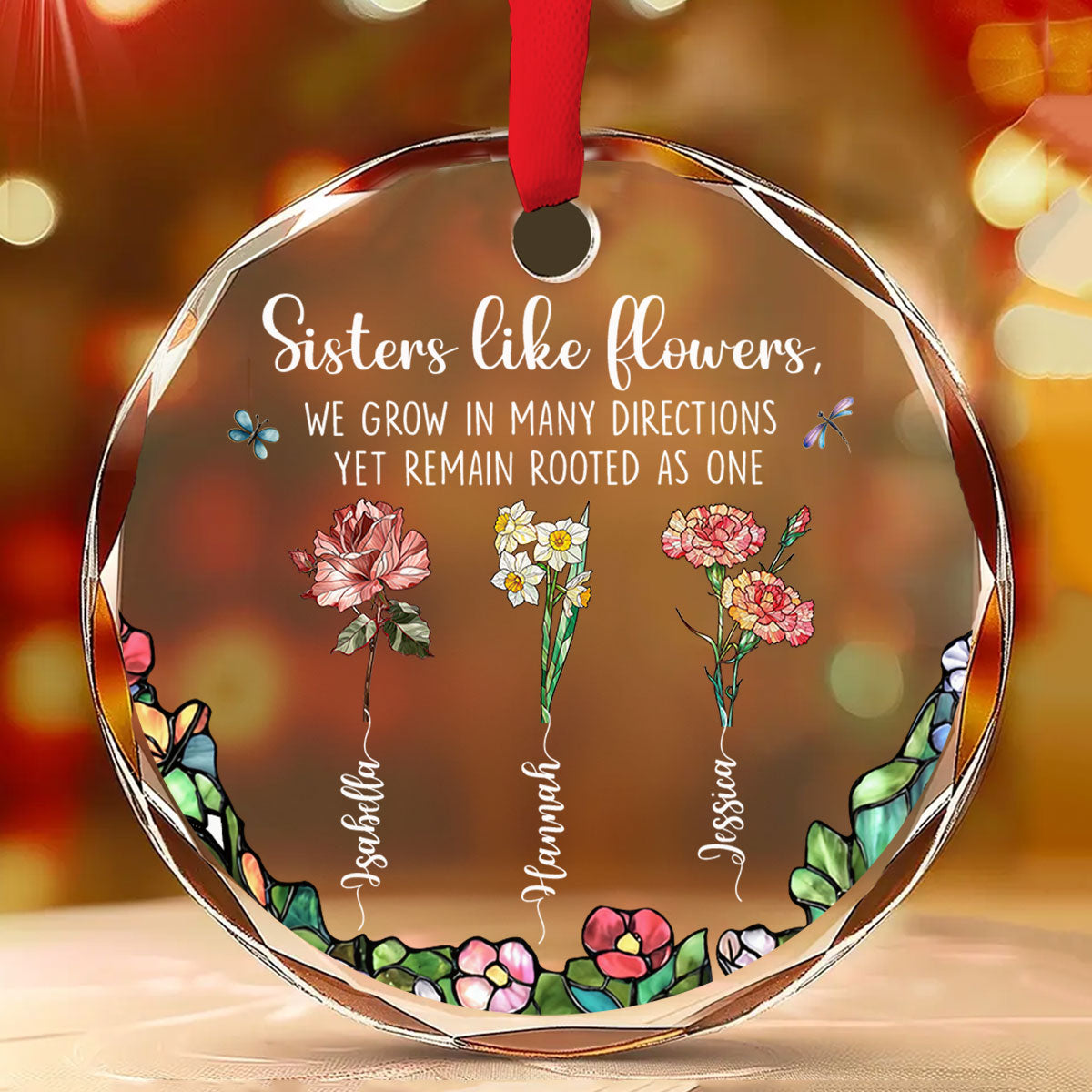Sisters Bloom From Same Root - Personalized Custom Glass Ornament