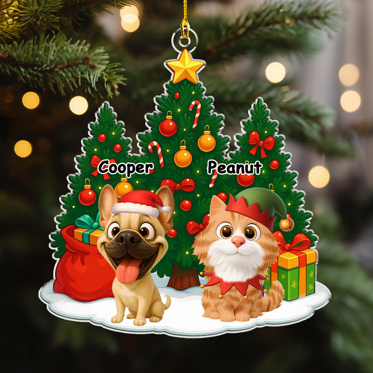 Pet Under Christmas Tree - Personalized Custom Acrylic Ornament
