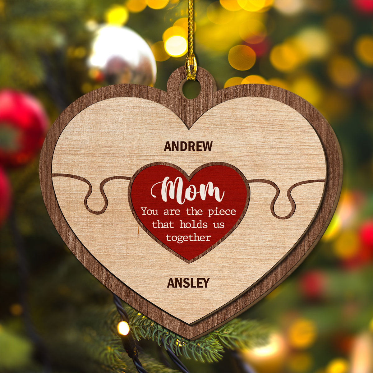 Mom Holds Us Together - Personalized Custom Freeshape 2-Layered Wood Ornament