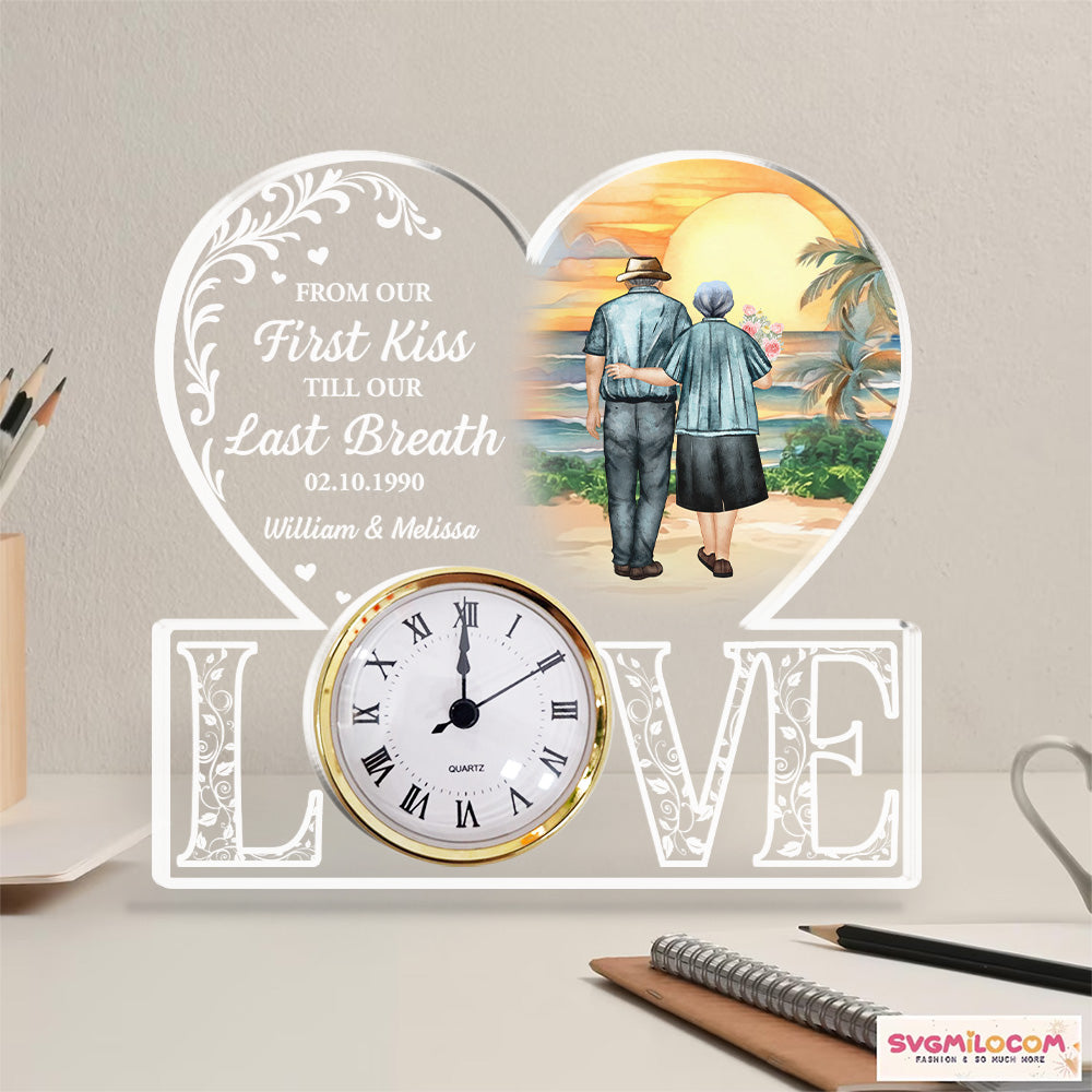 From Our First Kiss - Personalized Custom Acrylic Desk Clock Plaque