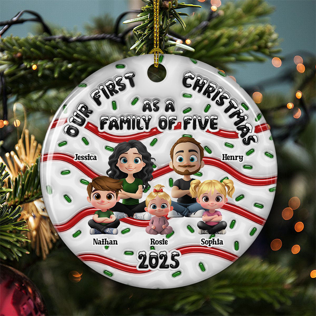Family Cake - Personalized Custom 3D Inflated Effect Ceramic Ornament