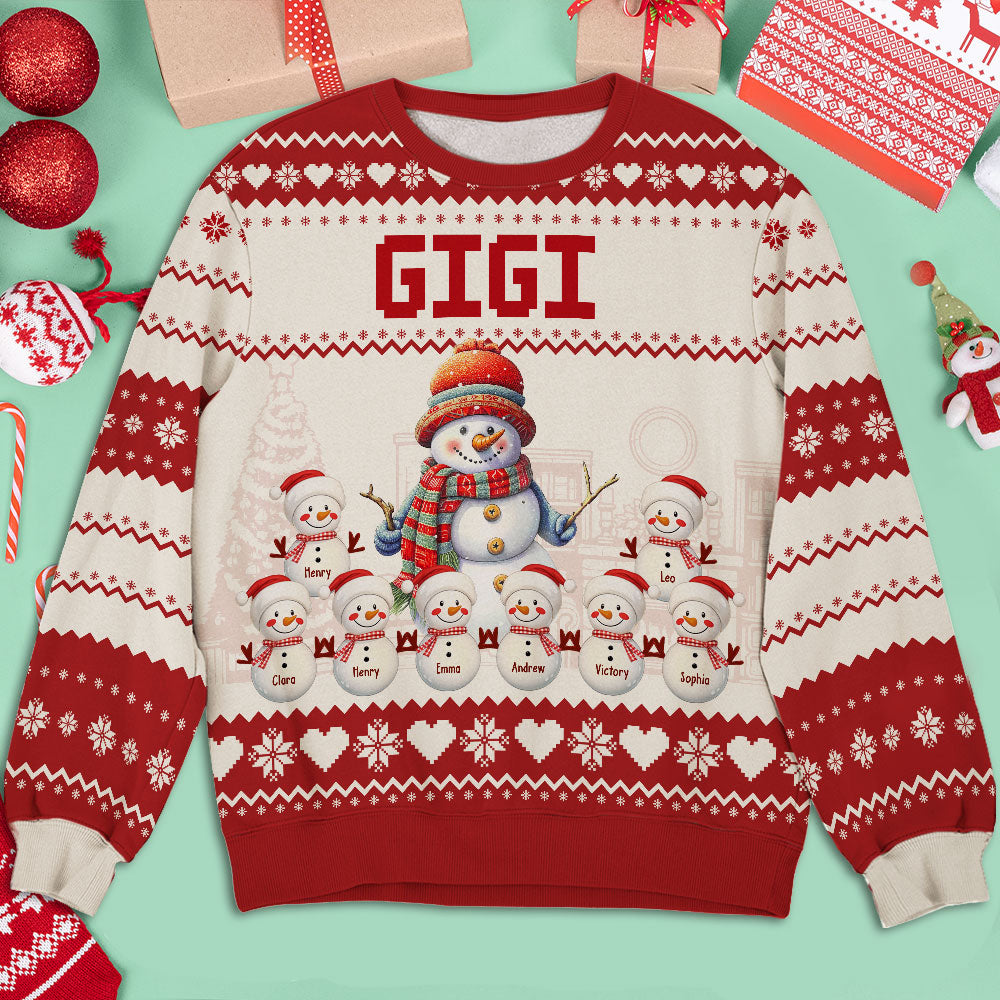 Grandma And Grandkids Snowman Christmas - Personalized Custom All-Over-Print Sweatshirt