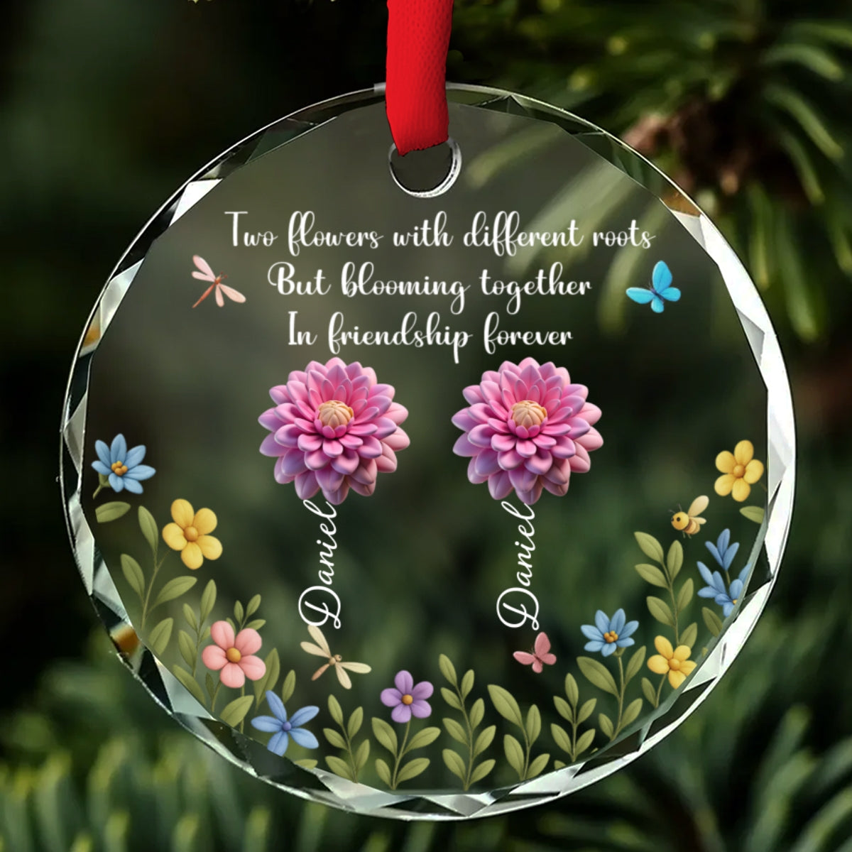 Friendship Blossoms Through Every Season - Personalized Custom Glass Ornament