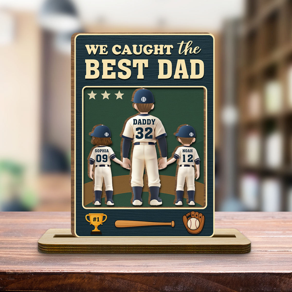 Daddy And His Teammate - Personalized Custom 2-Layer Wood Plaque With Flat Base
