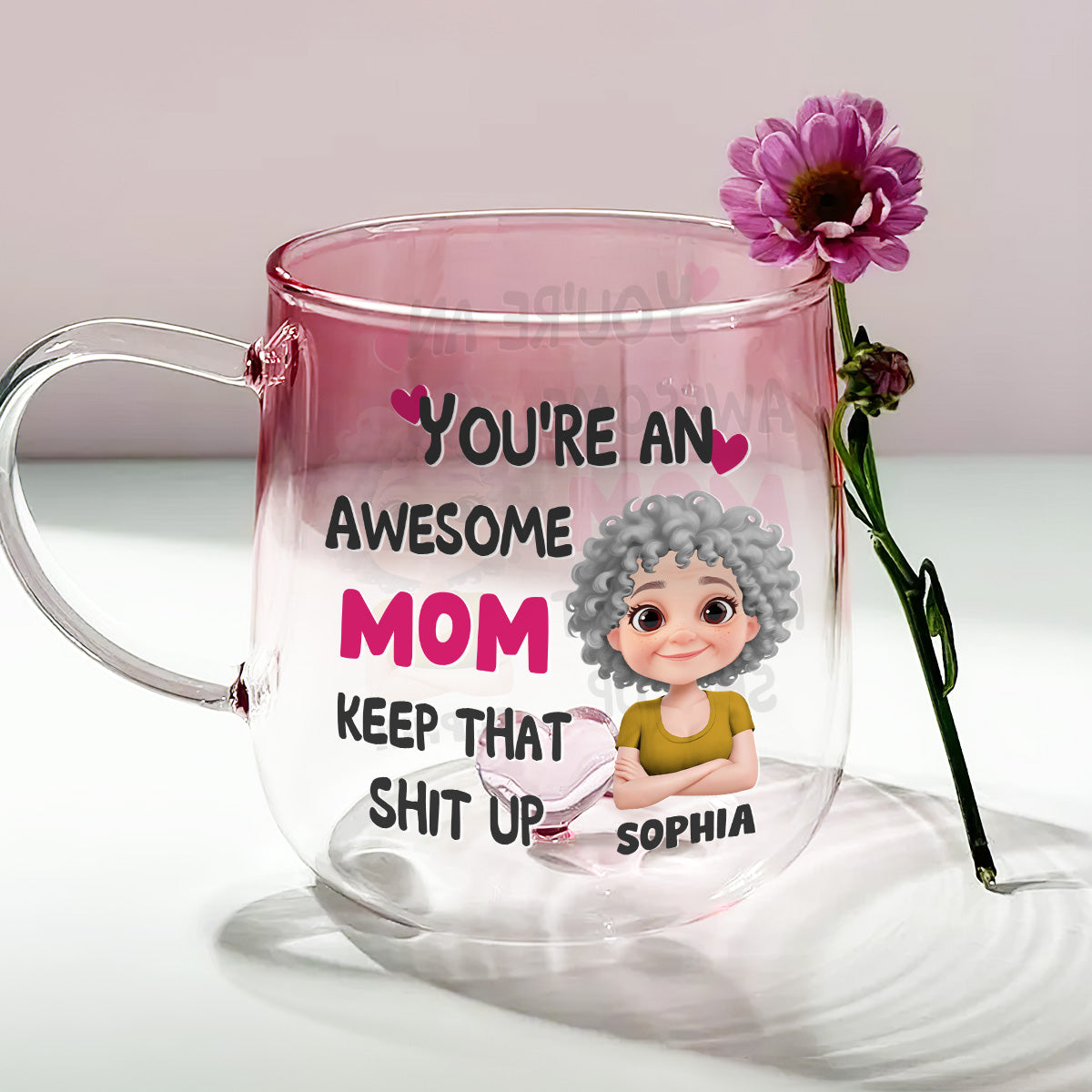You Are Awesome Mom - Personalized Custom Pink Gradient Glass Mug
