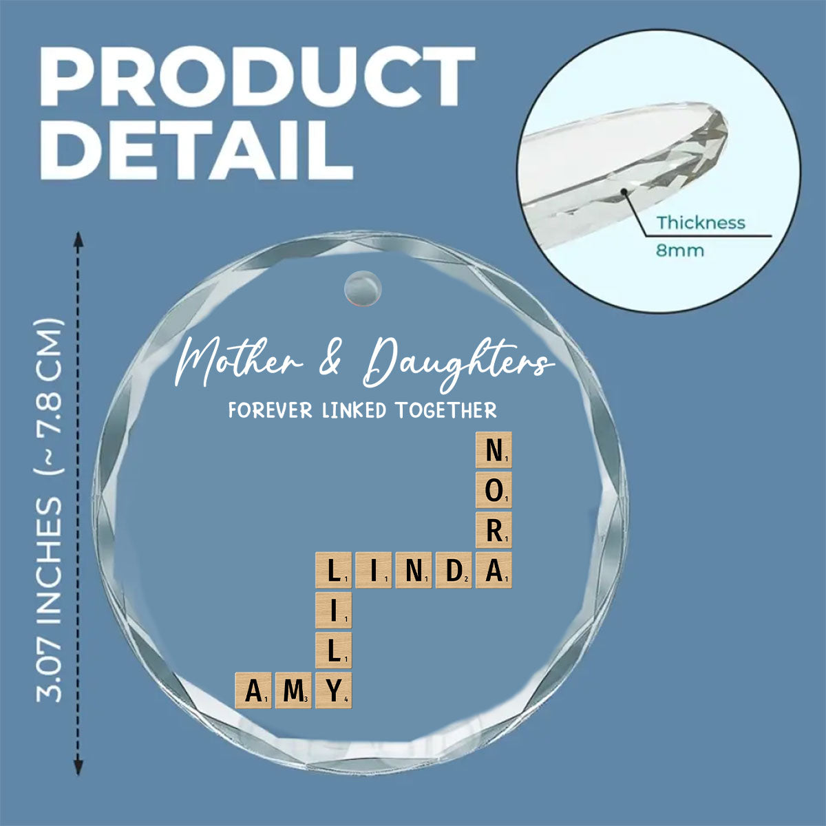 Mother With Daughters Hearts Stay United - Personalized Custom Glass Ornament