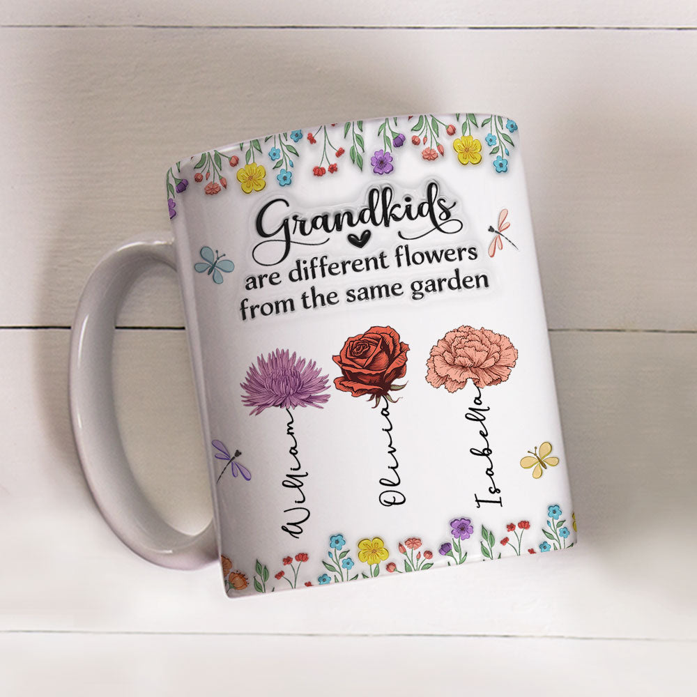 Grandkids Are Different Flowers - Personalized Custom 3D Inflated Effect Coffee Mug