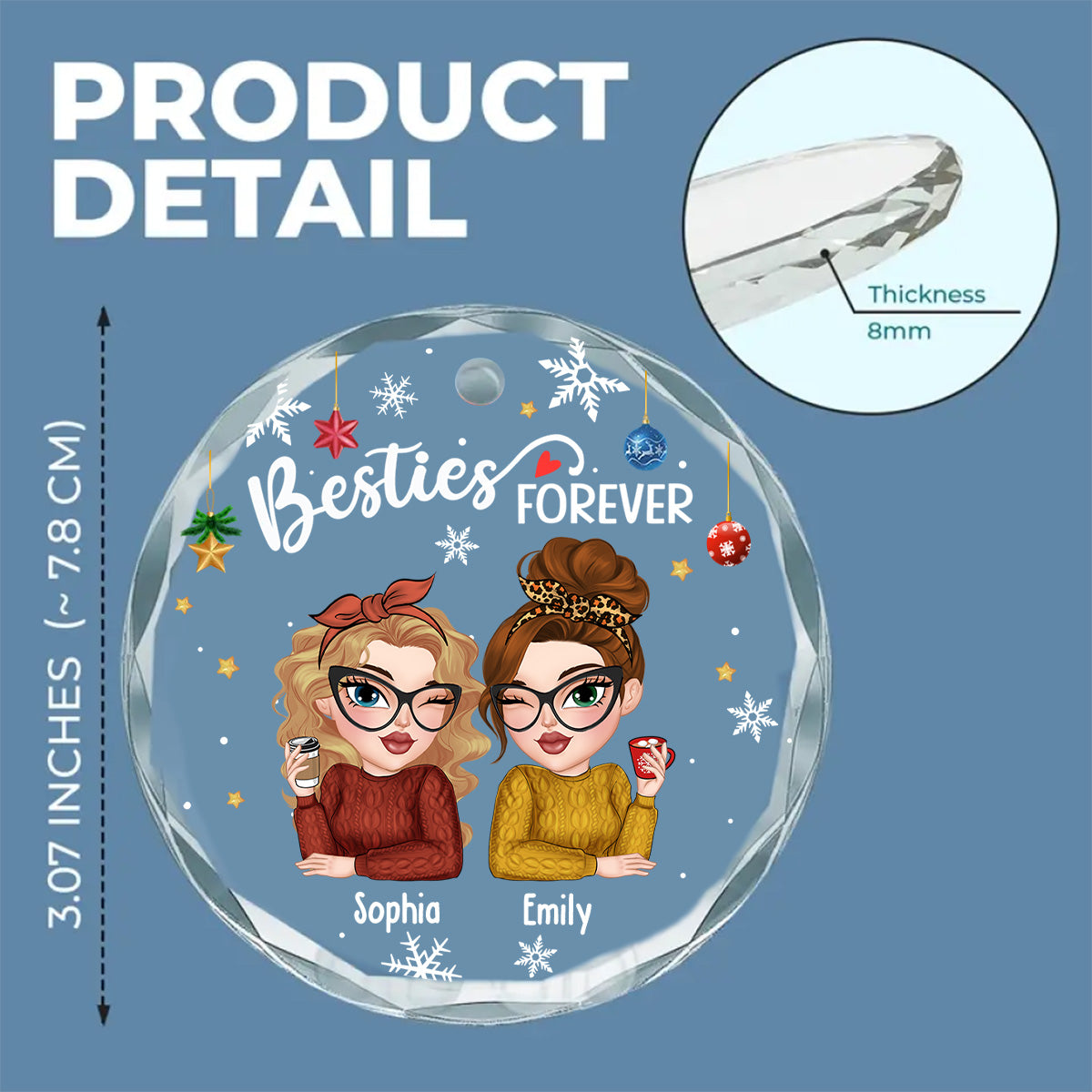 Besties Forever Christmas - Personalized Custom Glass Ornament