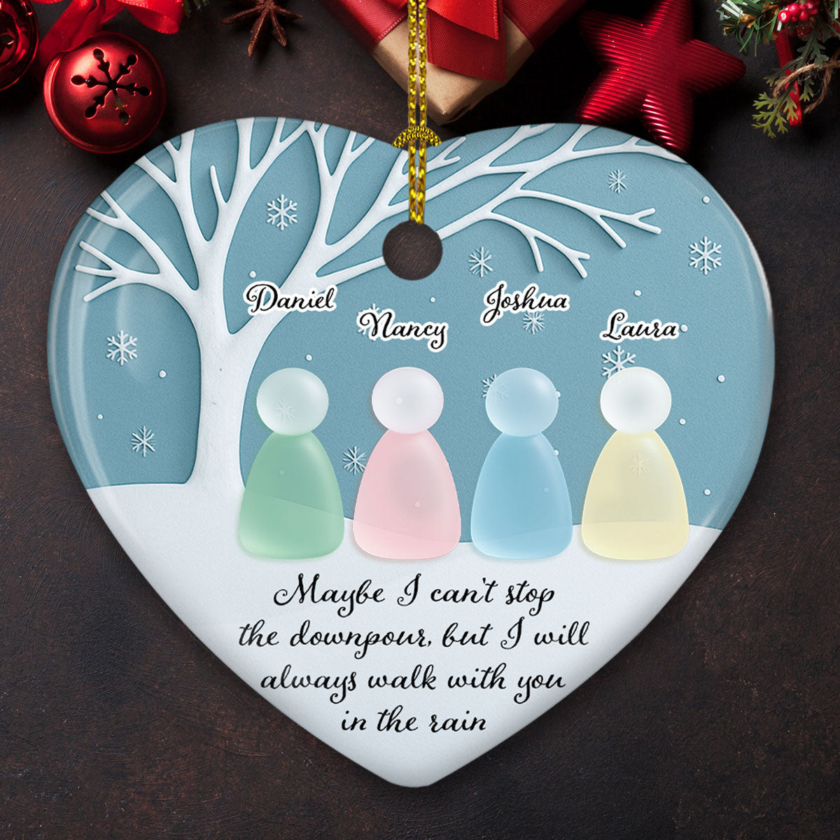 Walk With You In The Rain Sea Glass - Personalized Custom 3D Effect Heart Ceramic Ornament