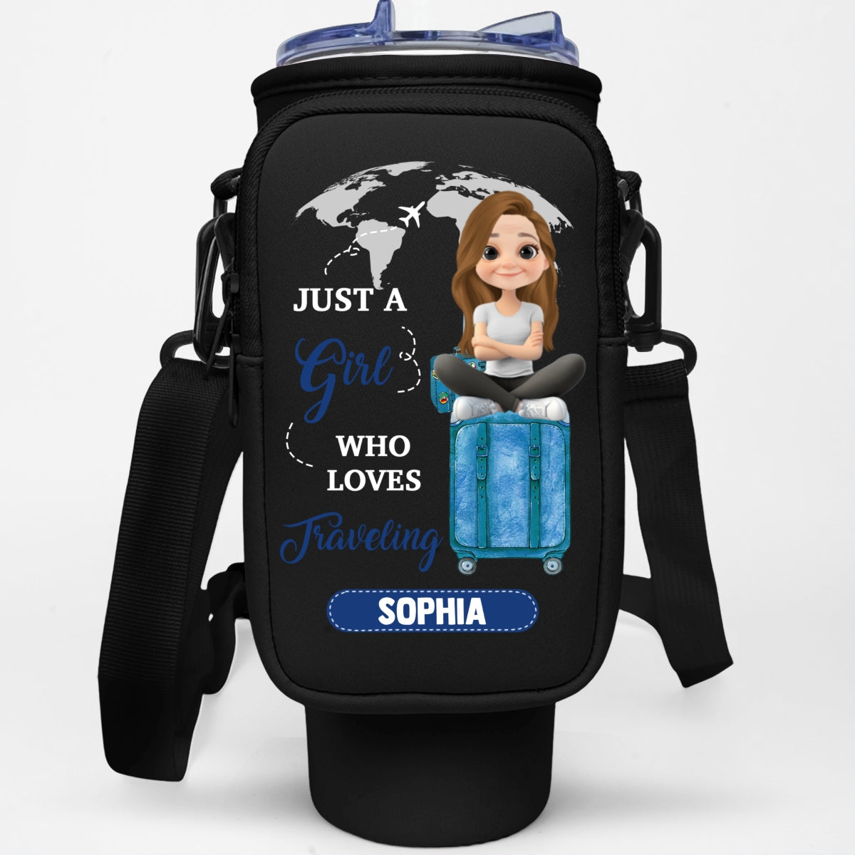 A Girl Loves Traveling - Personalized Custom 40oz Water Bottle Carrier Bag