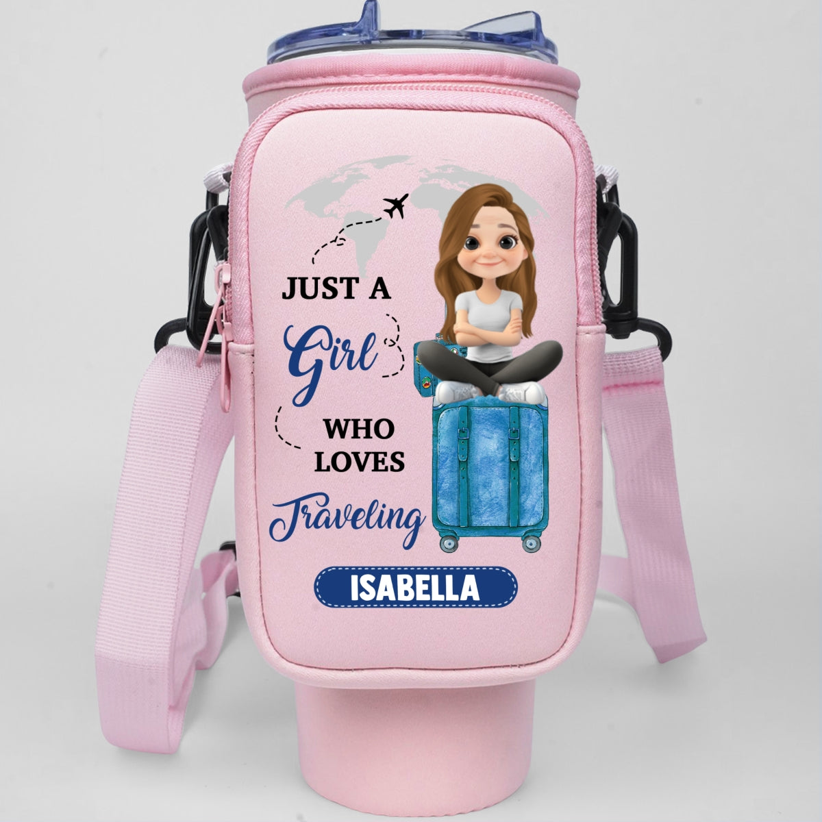 A Girl Loves Traveling - Personalized Custom 40oz Water Bottle Carrier Bag