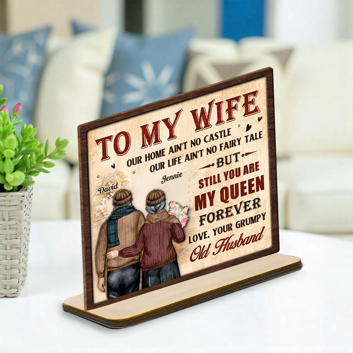 To My Queen - Personalized Custom 2-Layer Wood Plaque With Flat Base