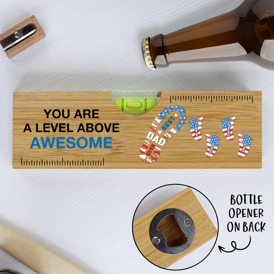 The Power Of Dad Comes From Love - Personalized Custom Wooden Spirit Level Bottle Opener