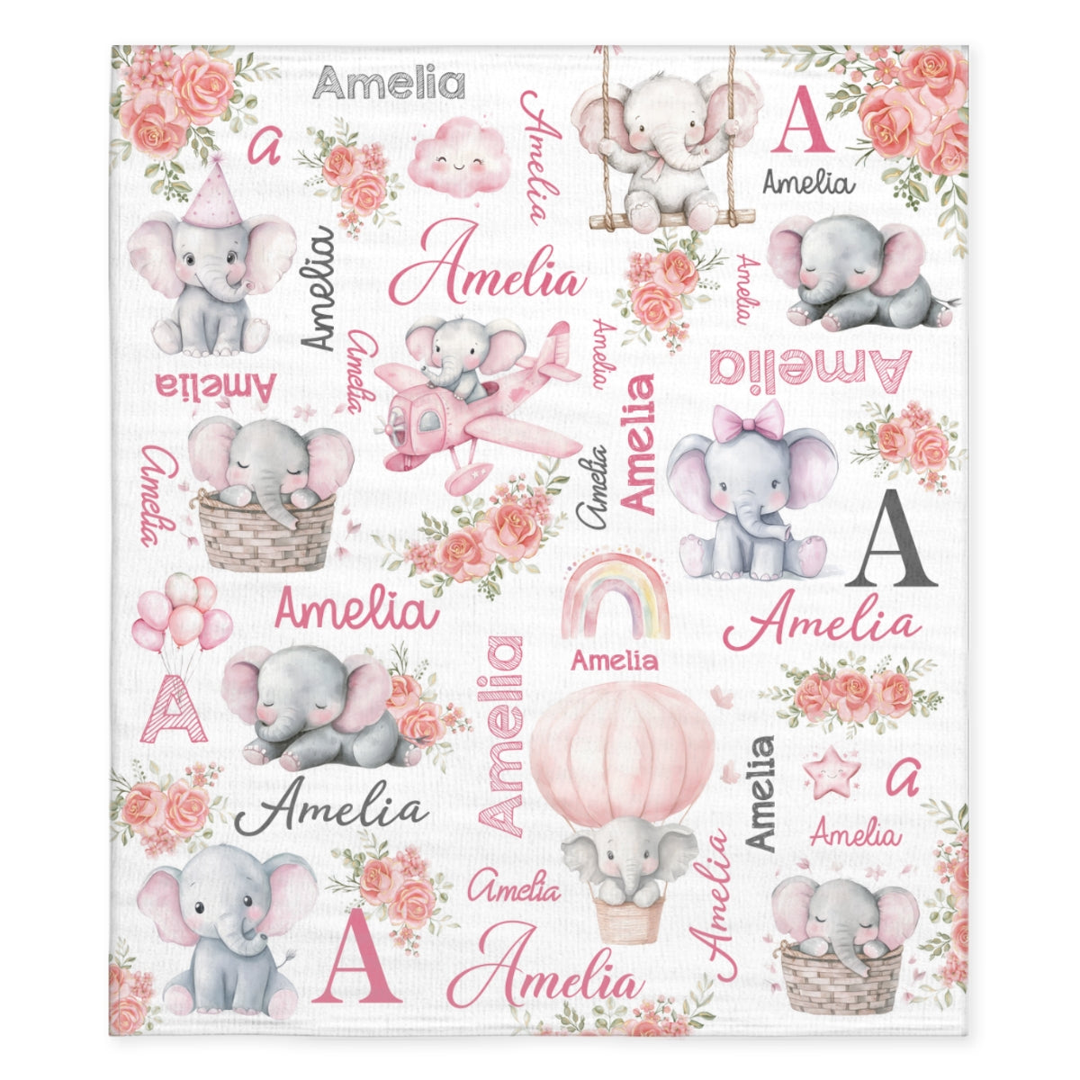 Elephant Love - Personalized Custom Fleece Blanket