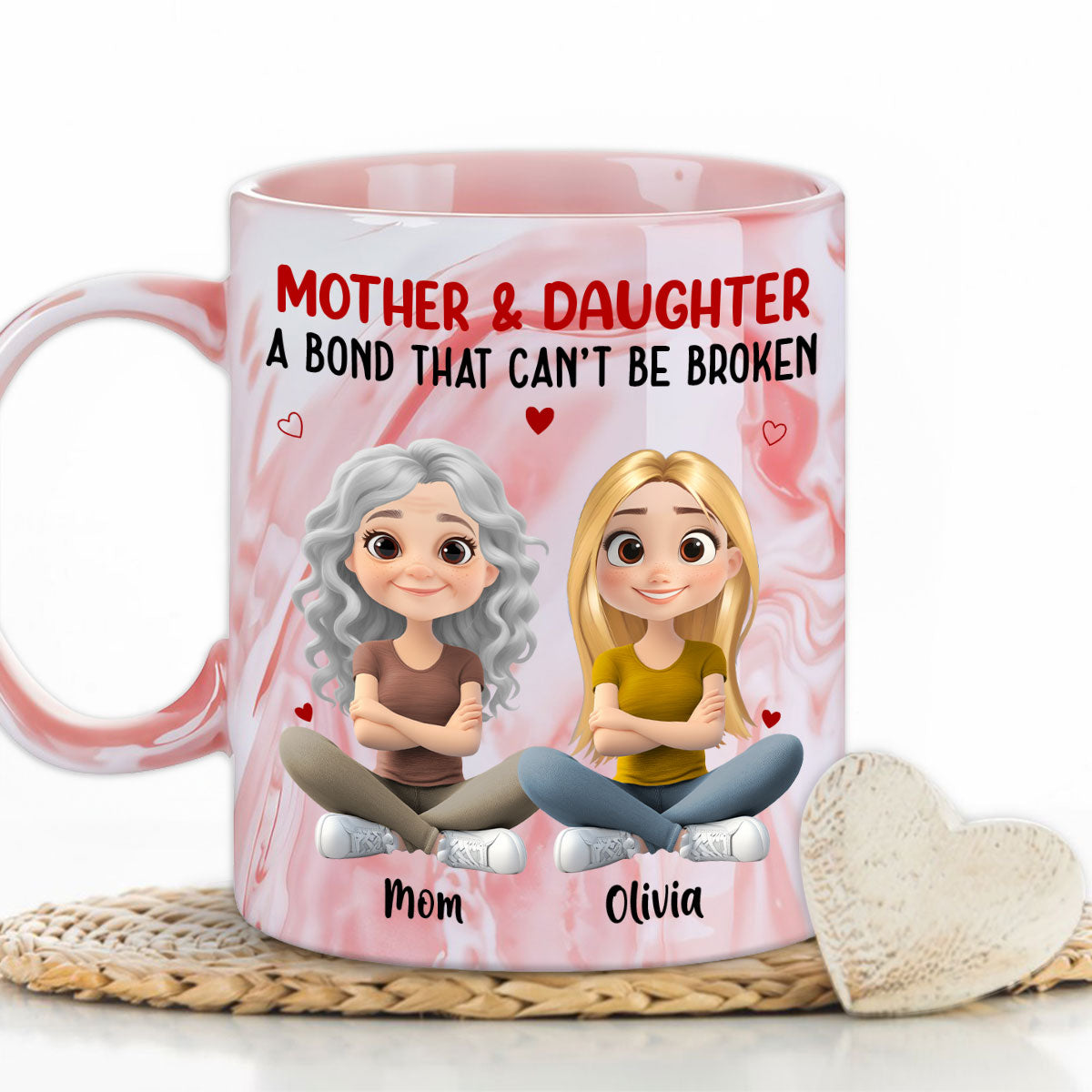 Mother And Daughter - Personalized Custom Pink Marble Mug