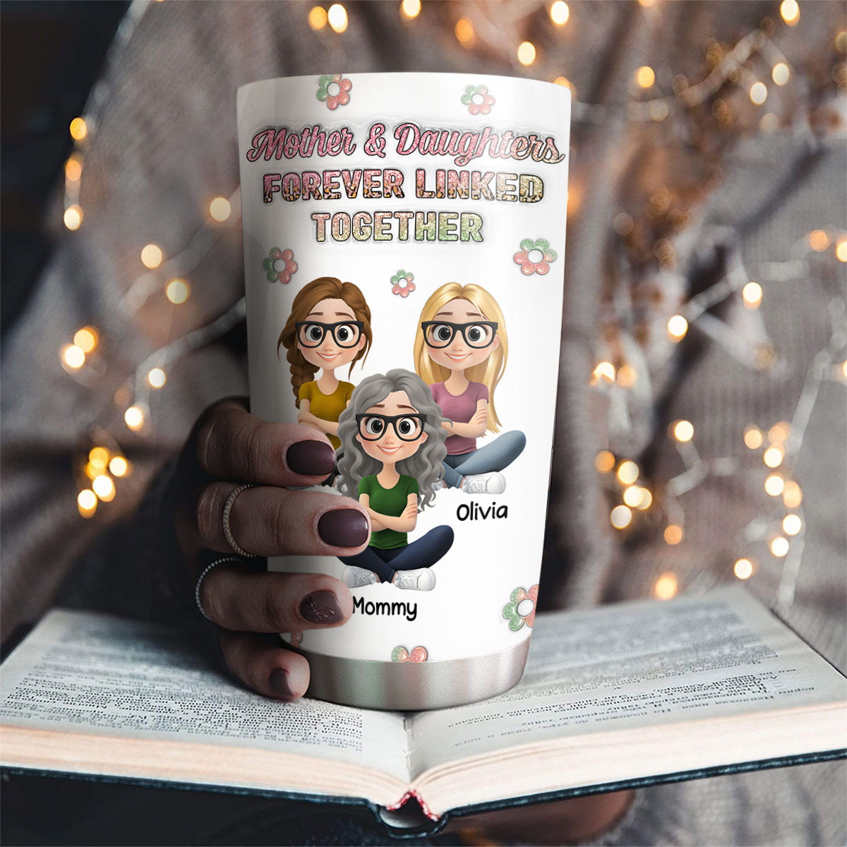 Mother And Daughter Linked Forever Cartoonize - Personalized Custom 3D Inflated Effect Tumbler