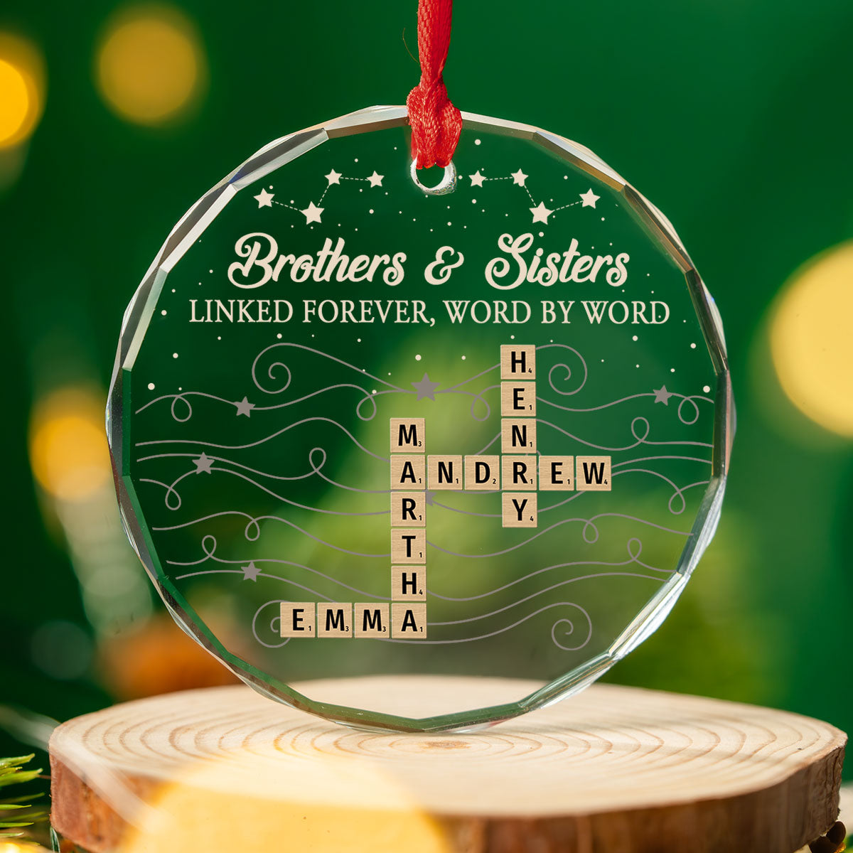 Brother And Sister Linked Forever Always - Personalized Custom Glass Ornament