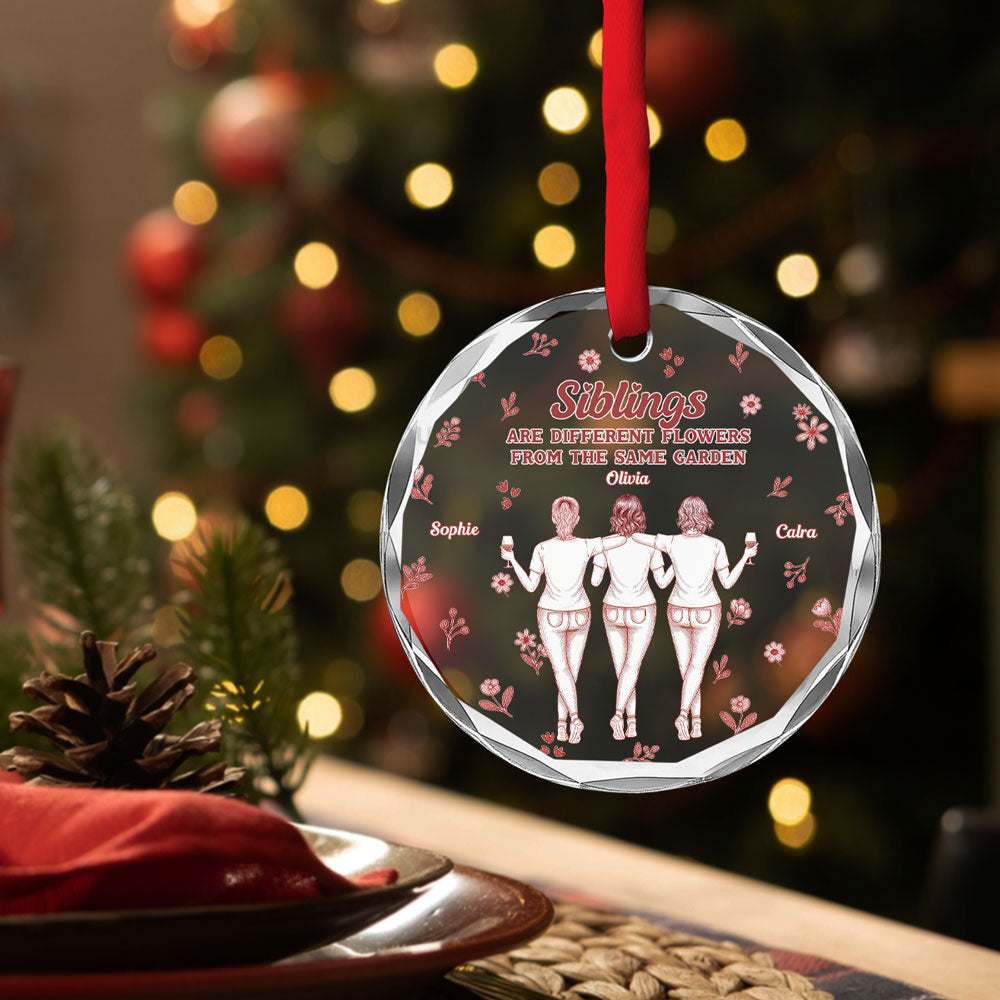 Sisters Are Flower Blue Toile - Personalized Custom Glass Ornament