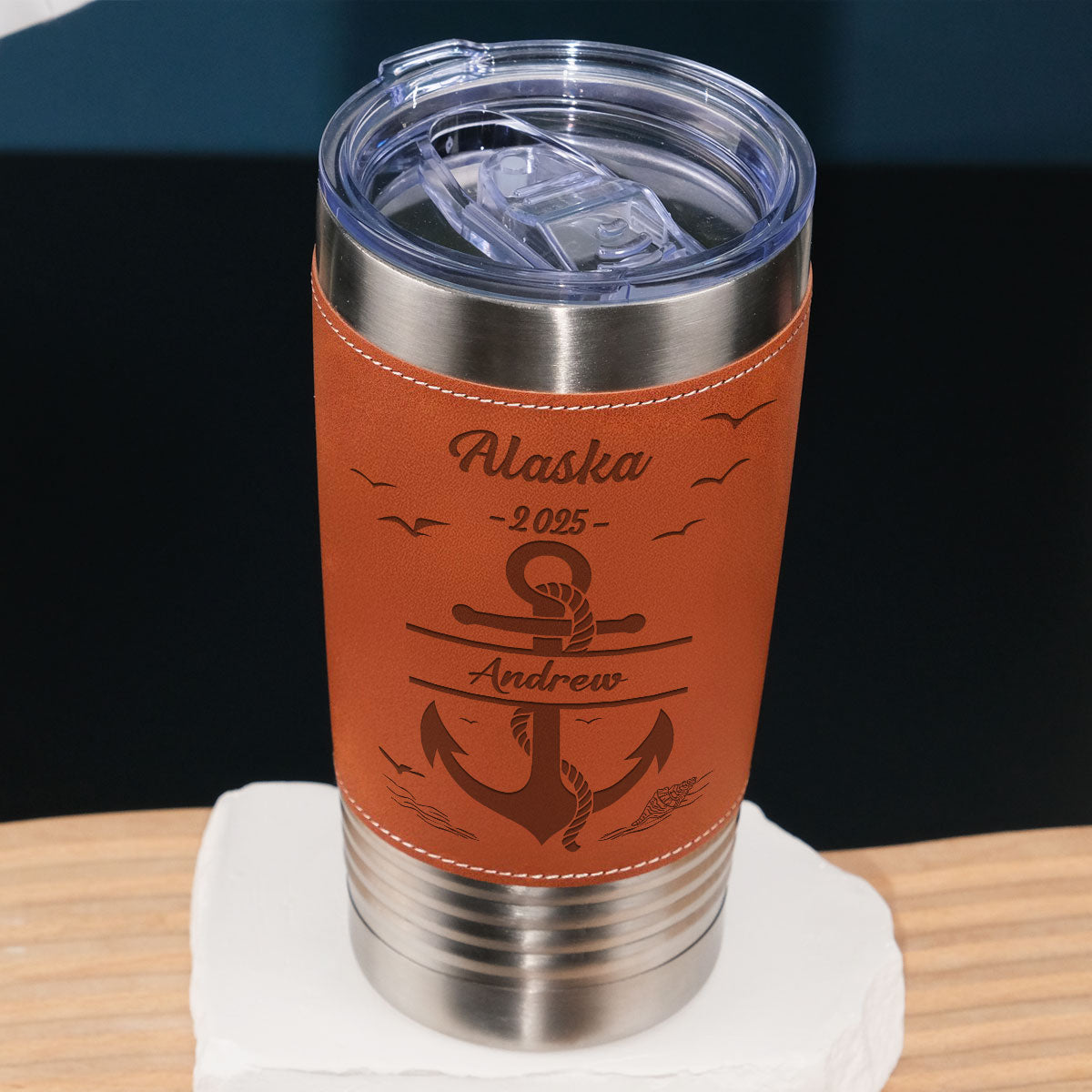 Summer Vacation - Personalized Custom Engraved Leather Tumbler