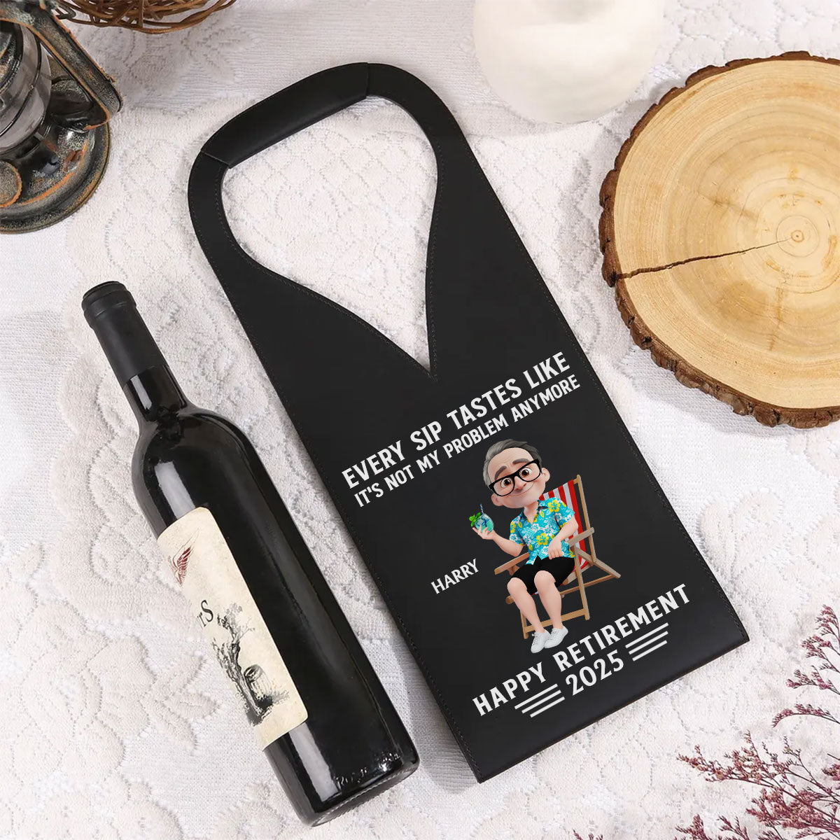 Happy Retirement - Personalized Custom Leather Wine Bag