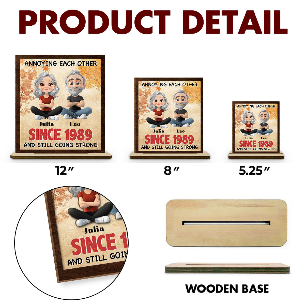 Together Forever - Personalized Custom 2-Layer Wood Plaque With Flat Base