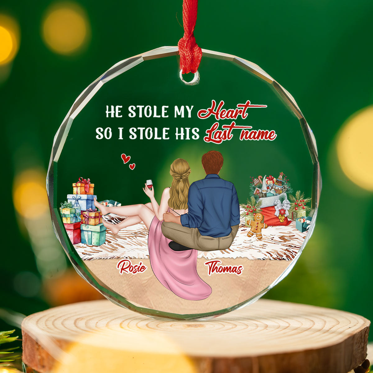 Stole My Heart - Personalized Custom Glass Ornament