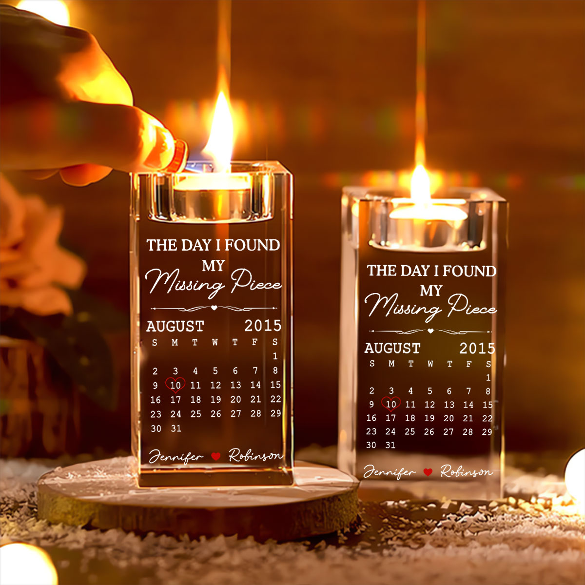 Missing Piece - Personalized Custom Crystal Candle Holder