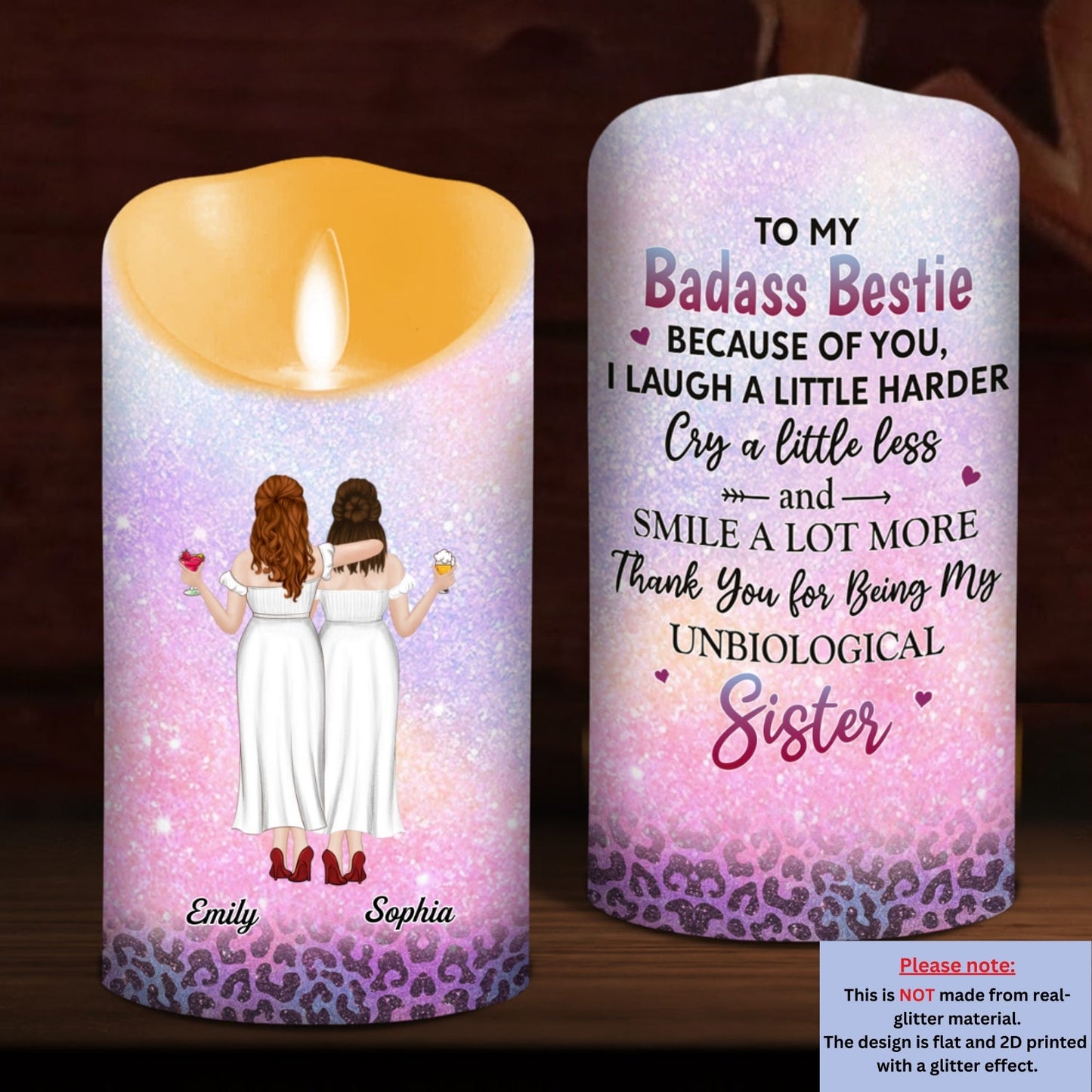 To My Badass Unbiological Sister - Personalized Custom LED Candle