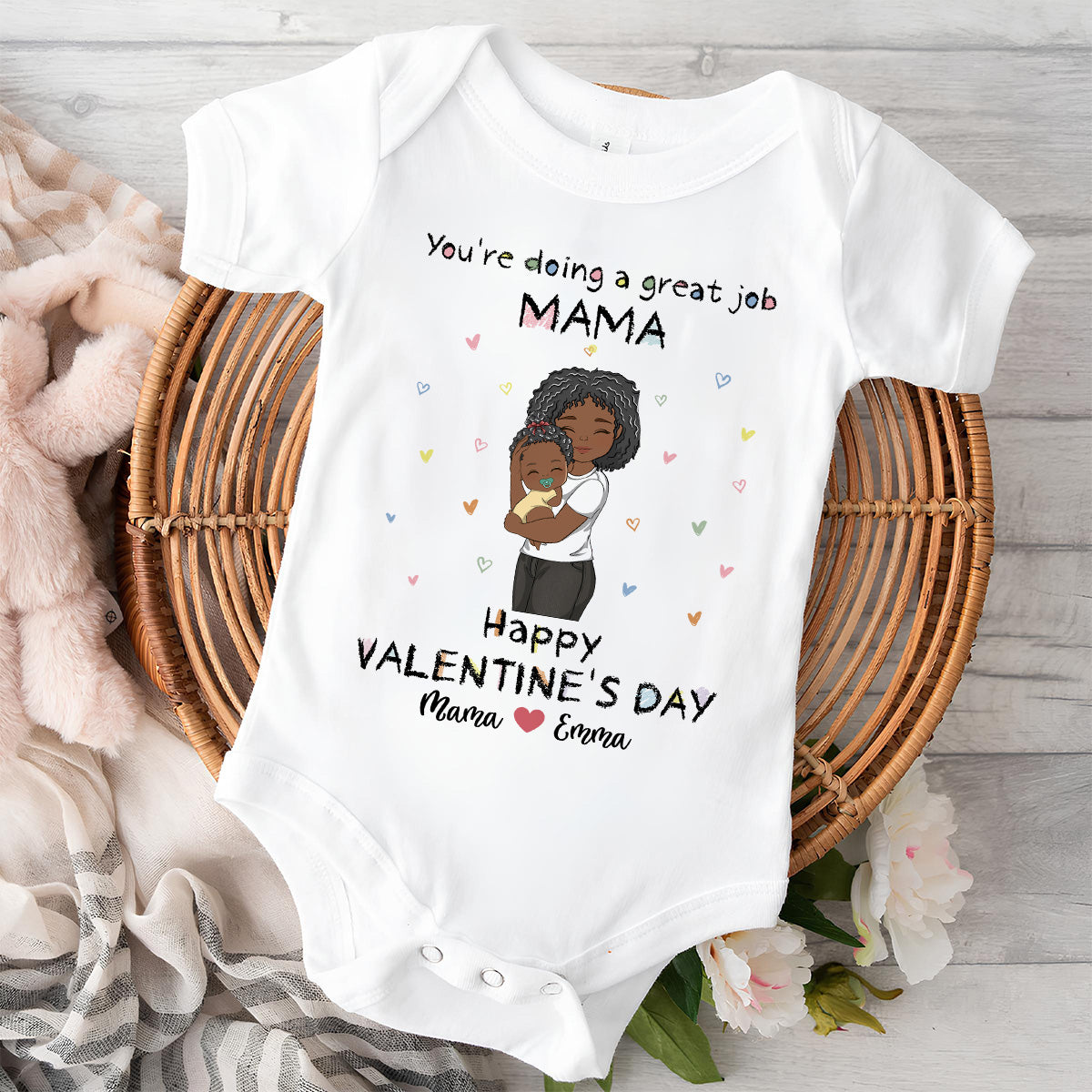 Mommy Doing A Great Job Happy Valentine - Personalized Custom Baby Onesie