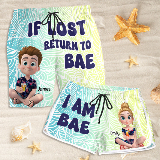 If Lost Return To Bae - Personalized Custom Couple Beach Shorts