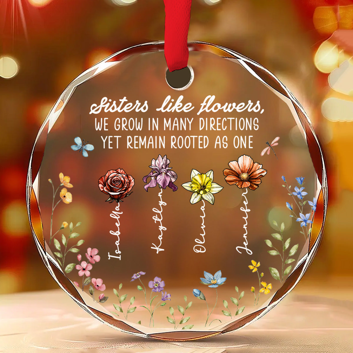 Sisters Bloom Like Flowers - Personalized Custom Glass Ornament