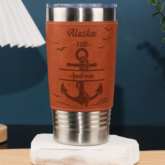 Summer Vacation - Personalized Custom Engraved Leather Tumbler