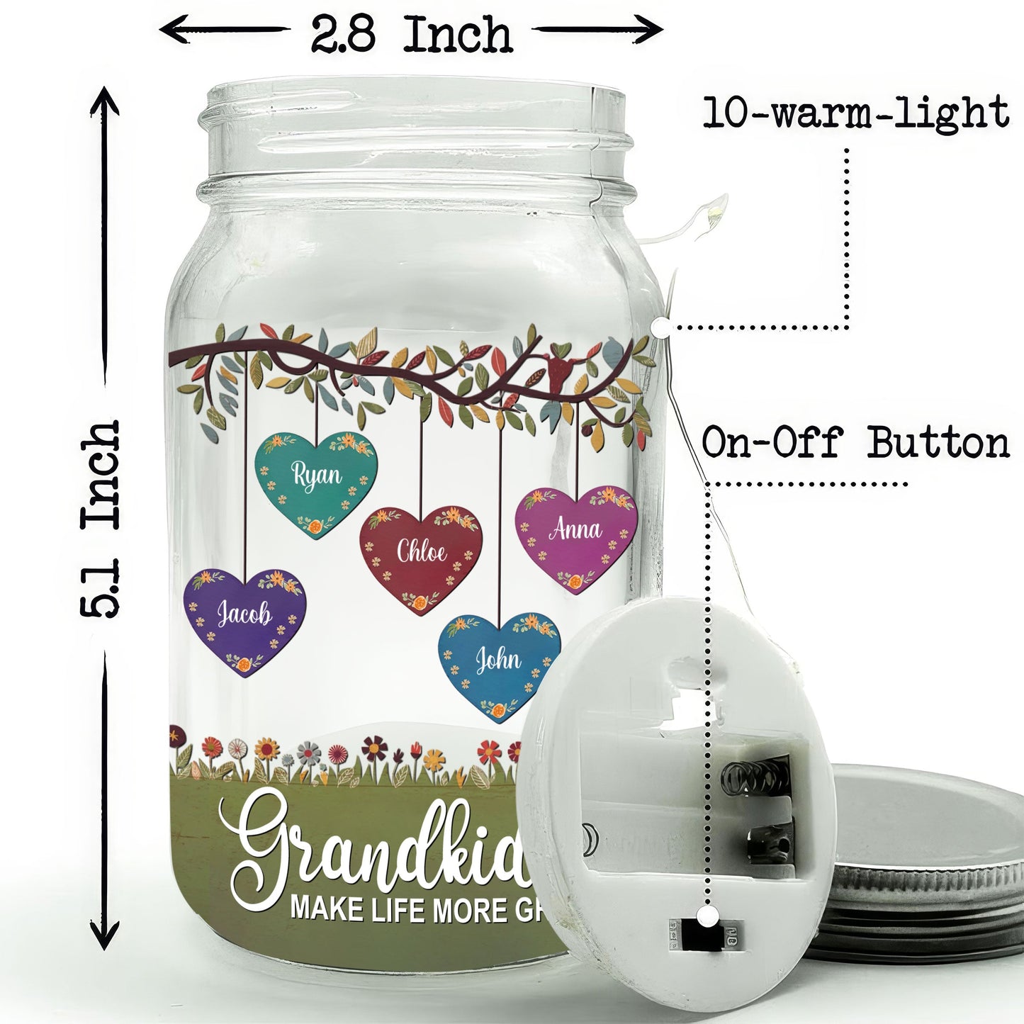 Grandkids Make Life More Grand - Personalized Custom Mason Jar Light