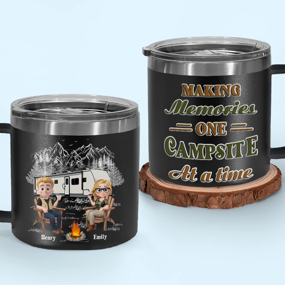 Memories At Campsite - Personalized Custom 14oz Stainless Steel Tumbler With Handle