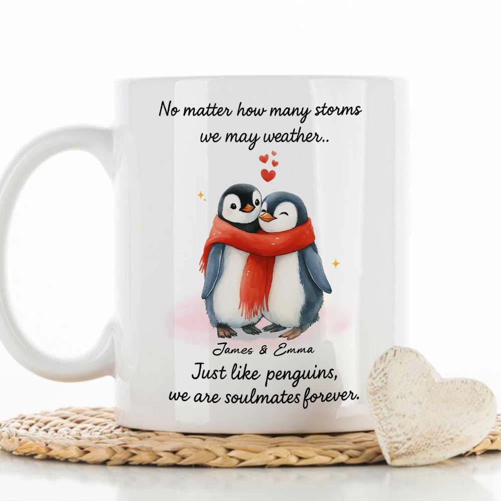 Penguin Couple Soulmates Forever - Personalized Custom Coffee Mug
