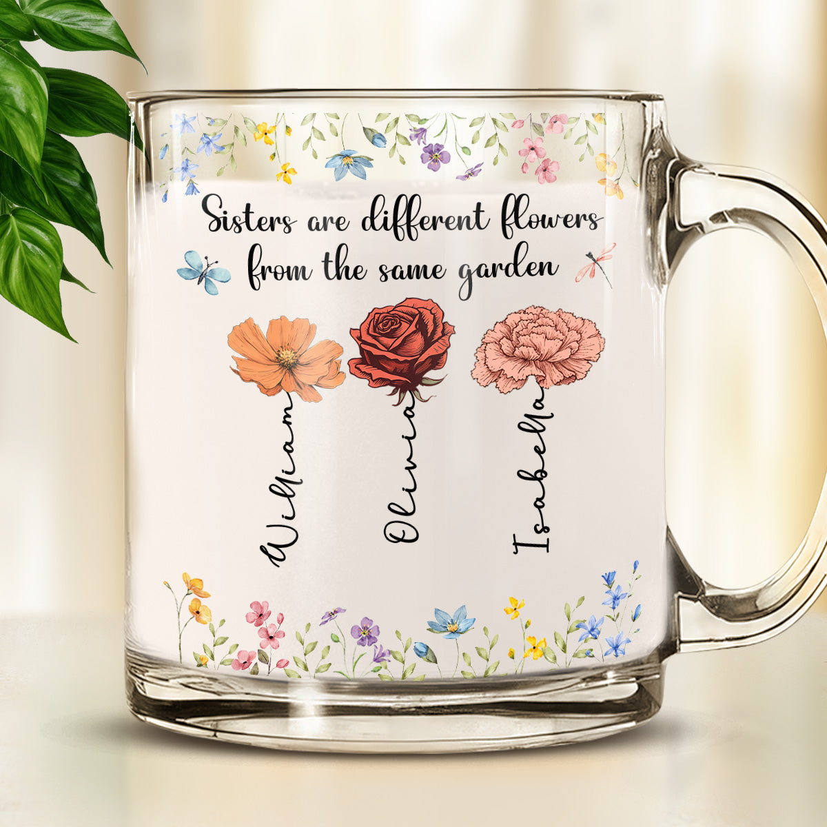 Sisters Are Different Flowers - Personalized Custom Glass Mug